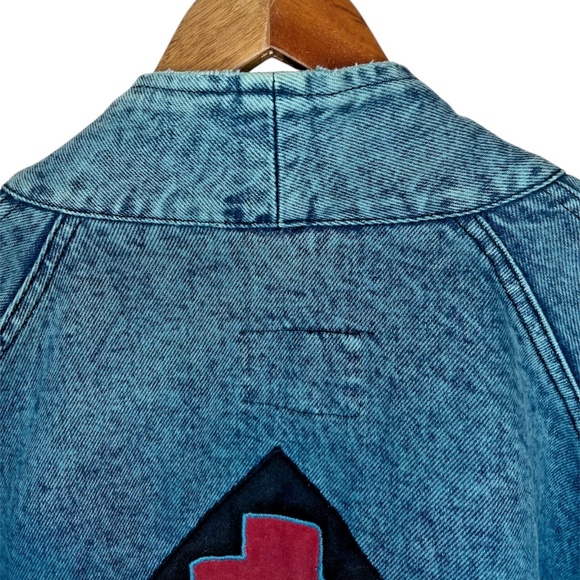 Vintage Sundance Denim Southwestern Concho Teal Aztec Print Acid Wash Coat USA L - Picture 13 of 16